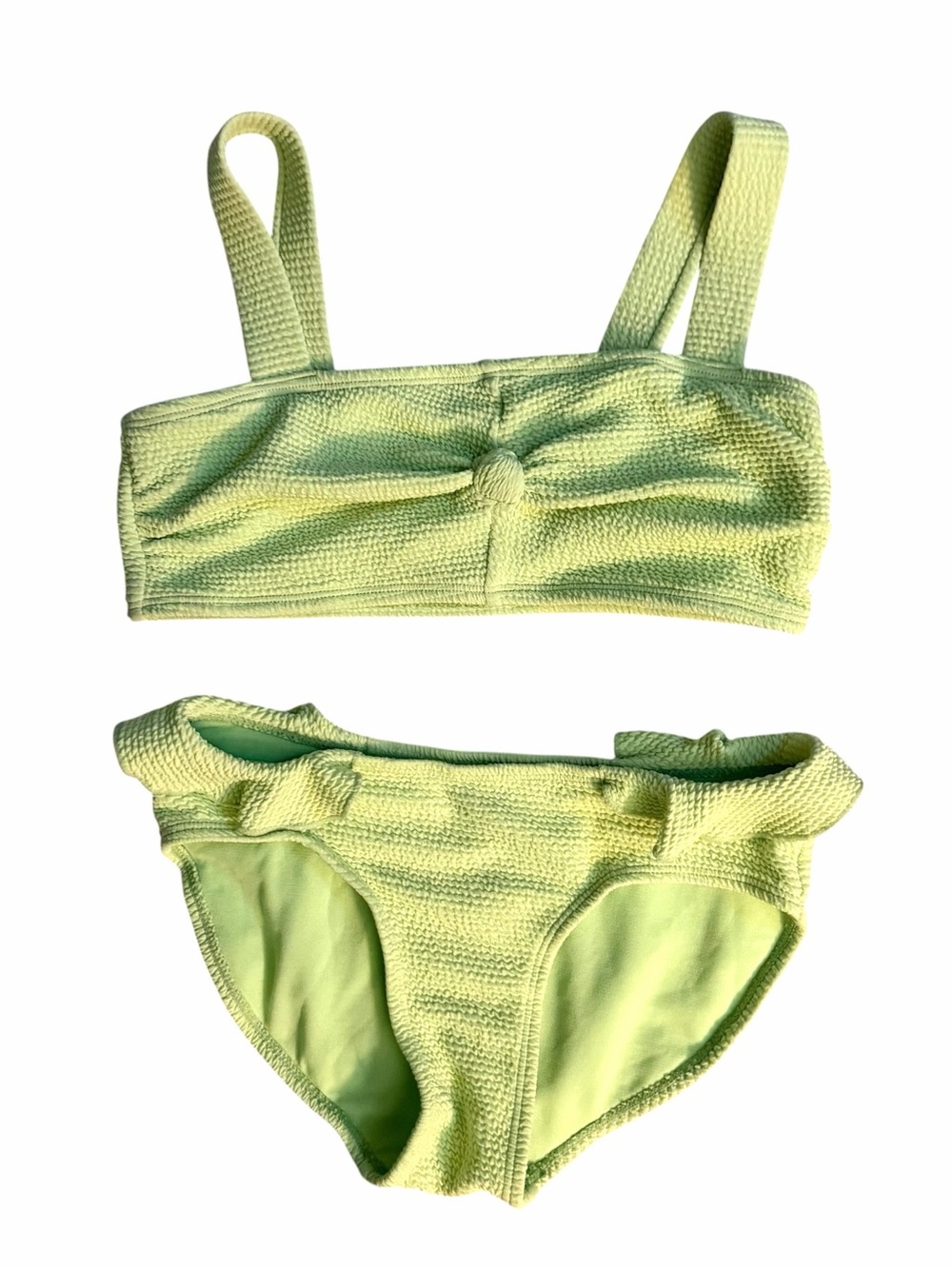 Justice Crinkle Cut Textured Bikini Top Ruffle Bottoms Girls Size 10 Lime Green